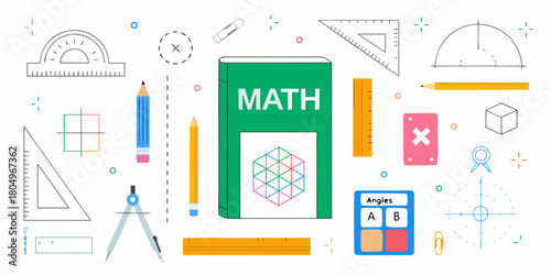 Collection of math and geometry tools and symbols for education and learning