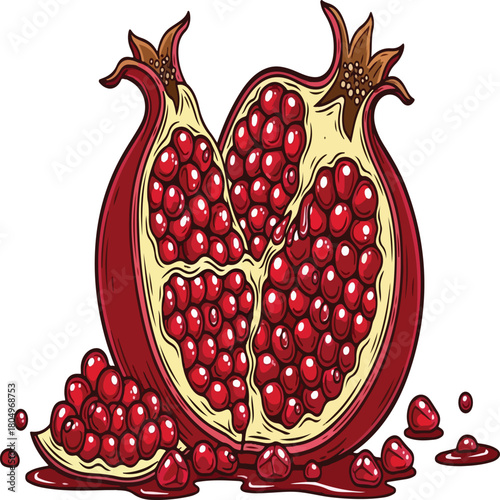 pomegranate fruit with leaves