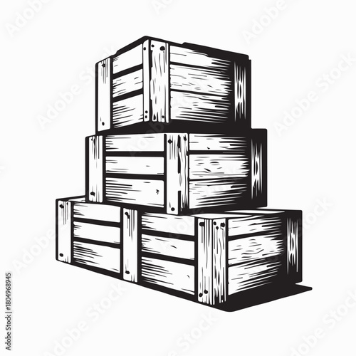 Wooden Boxes Packaging Vector Art on white background