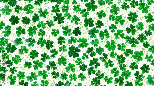 Vibrant clover leaves pattern with green tones. AI image