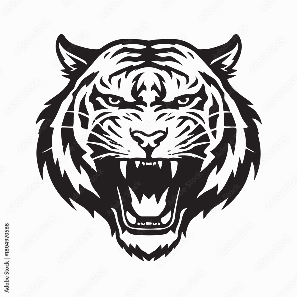 Obraz premium Aggressive Roaring Tiger Face Vector Image Isolated on white Background