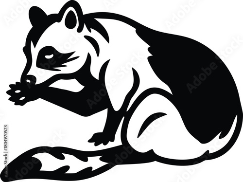 Raccoon Cleaning Paws Icon vector illustration