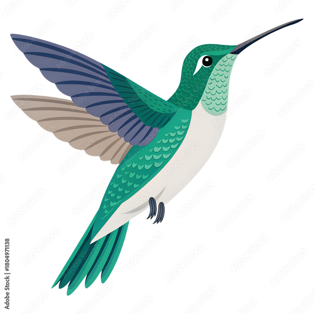 Obraz premium Single hummingbird simplified form, clean shape, minimal detailing, isolated on transparent background