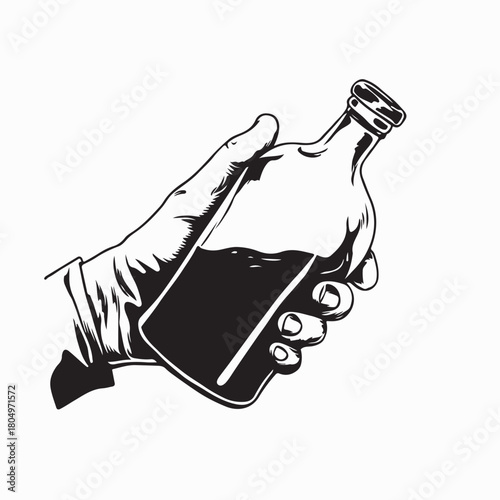 Male Hand Holding Alcohol Glass Bottle Vector Illustration