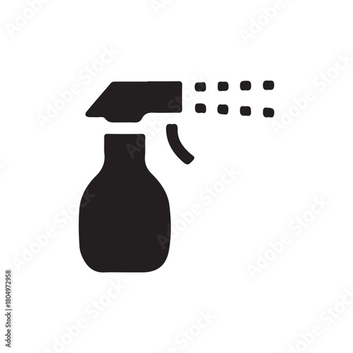 a simple black outline of a spray bottle emitting a stream of droplets a clean icon silhouette