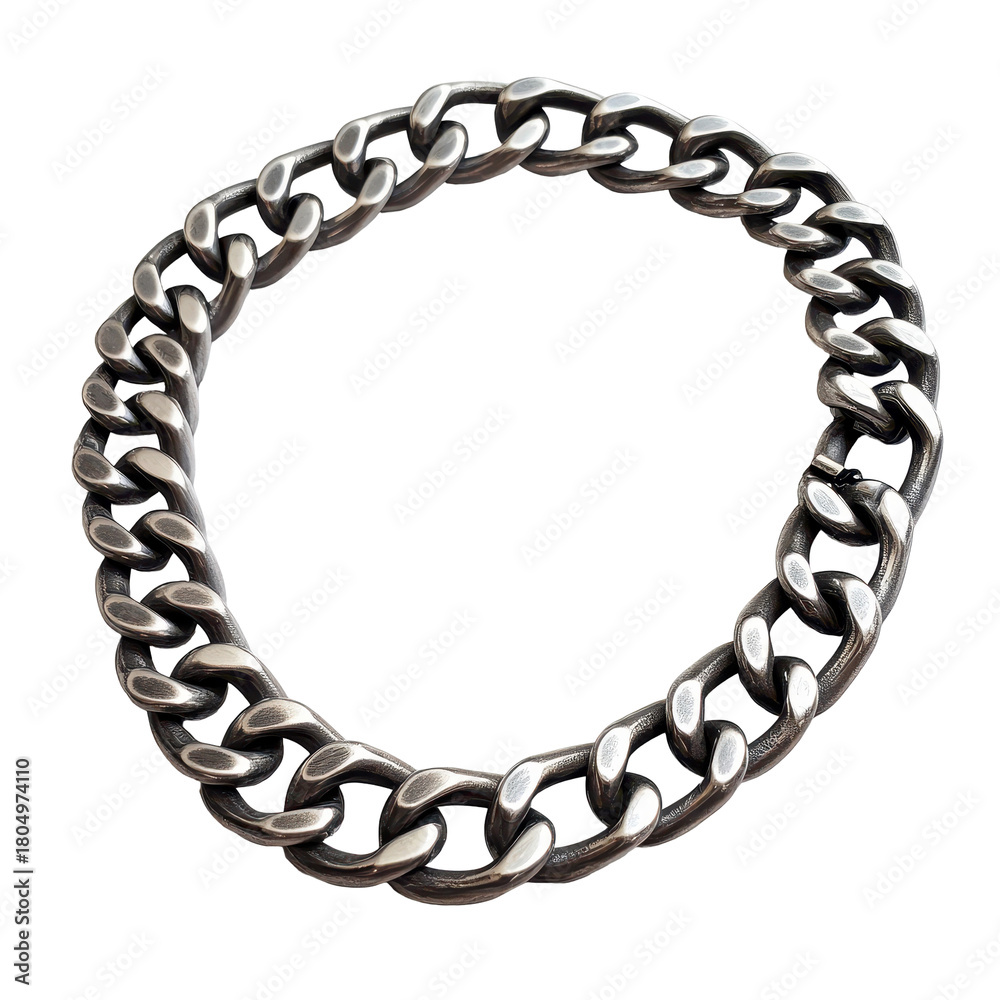 Obraz premium A silver chain displaying a single link, emphasizing its elegant structure, isolated on transparent background