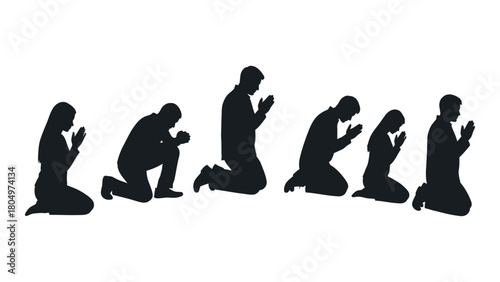 Silhouettes of people praying isolated on white background, Vector