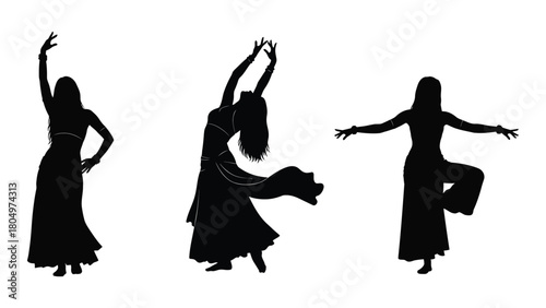 Belly dance silhouettes isolated on white background, Vector
