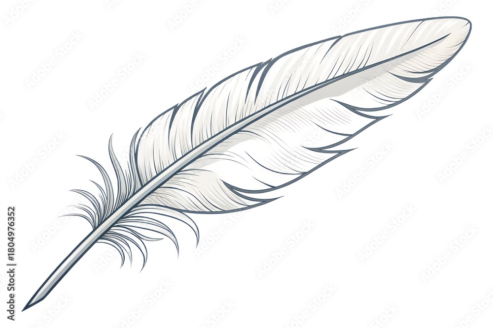 Fototapeta premium Feather quill shape, simple outline, minimal cuts, isolated PNG transparent background”
