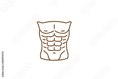 Muscular Male Torso with Defined Abdominal Muscles Outline Icon Simple Vector Illustration Isolated on White Background Representing Fitness and Body Goals