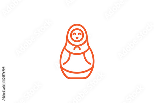 Cute Orange Matryoshka Doll Icon Wearing Hoodie Minimalist Russian Nesting Doll Outline Vector Illustration Design Element