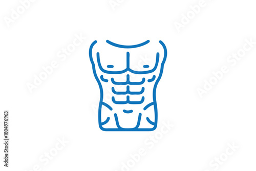 Muscular Male Torso Outline Icon Blue Line Art Fitness Bodybuilding Anatomy Symbol Graphic Design Element Vector Illustration