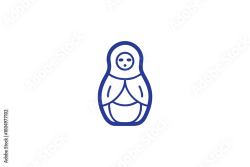 Sad Blue Matryoshka Doll Icon with Unhappy Expression Minimalist Russian Nesting Doll Outline Vector Illustration Design Element