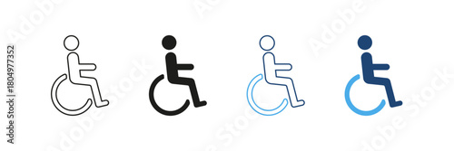 Wheelchair Accessibility Symbol Line And Solid Icon Set. Disability Access, Mobility Aid, And Inclusivity Outline And Silhouette Symbol Collection. Isolated Vector Illustration