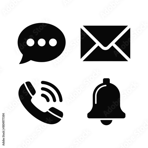 Black Office Communication Icon Set
