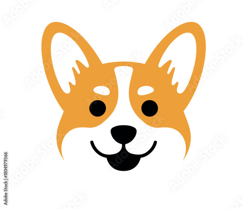 A cute, stylized illustration of a Pembroke Welsh Corgi dog's face with big ears and a friendly smile.