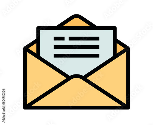 An open envelope reveals a letter with text inside, symbolizing communication and correspondence.