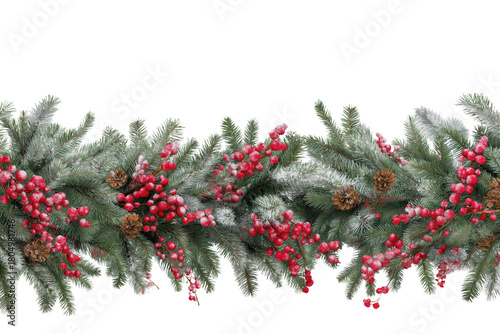 Winter Christmas decorations garland with snow and berries