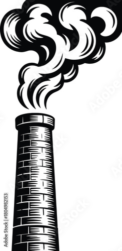 Vintage Factory Smokestack Illustration Vector Art.
