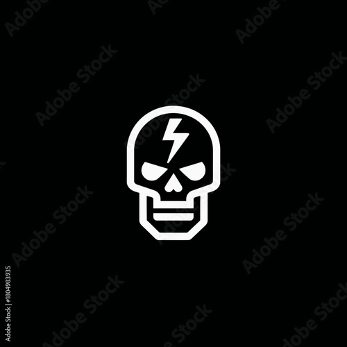 Skull with lightning bolt icon on black background