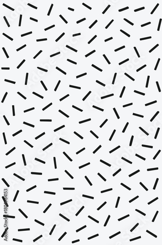 Abstract minimalist pattern of scattered black dashes on a clean white background creating a modern graphic design