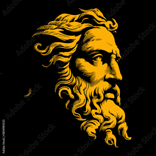 Bearded man's head in profile, yellow on black