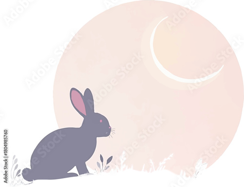 A solitary rabbit gazes at the moonlit sky.