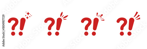 Red Question And Exclamation Marks Icon Set. Expression Of Surprise, Curiosity, And Emphasis Silhouette Symbol Collection. Communication And Emotion. Isolated Vector Illustration