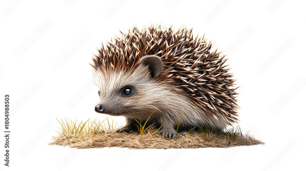 Obraz premium Cute Hedgehog on Grass Patch, Transparent Background