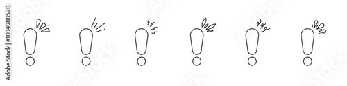 Alert and Warning Line Icon Set. Exclamation Mark Outline Symbols. Exclamation Points with Small Emphasis Marks. Editable Stroke. Isolated Vector Illustration