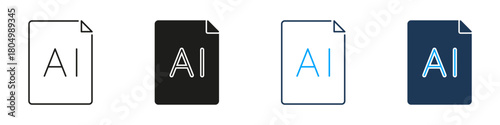 Artificial Intelligence File Document Line and Solid Icon Set. Digital Data Paper Storage Computer Information Symbol Collection. Isolated Vector Illustration