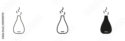 Aroma Diffuser With Steam In Line, Outline, And Glyph Icon Set. Aromatherapy And Relaxation Symbol Collection. Essential Oil Dispenser And Home Fragrance. Isolated Vector Illustration
