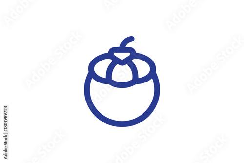Blue Outline Mangosteen Fruit Icon Tropical Delicacy Line Art Graphic Element on White Background