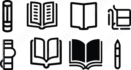 open book icon set silhouette style minimal vector art illustration on a white background

