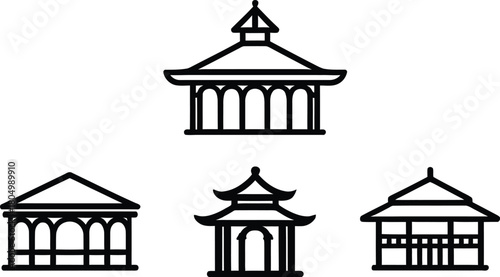 pavilion roof icon set silhouette style minimal vector art illustration on a white background

