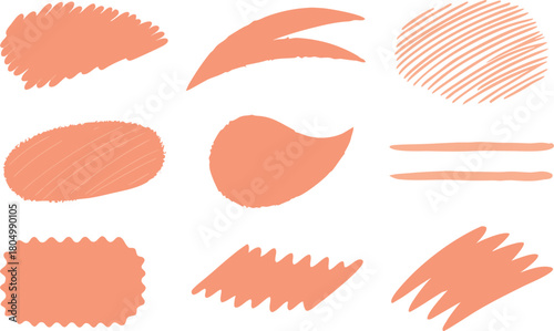 Versatile coral pencil sketch strokes and shapes vector graphics collection