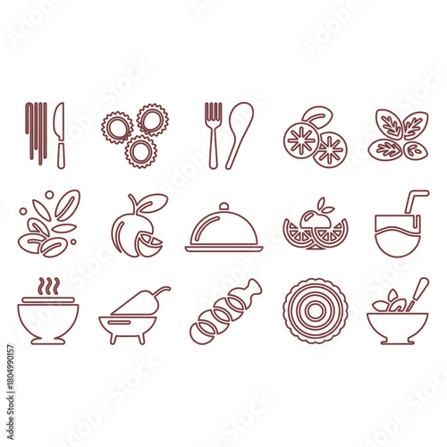 Collection of food and drink icons in outline style vector