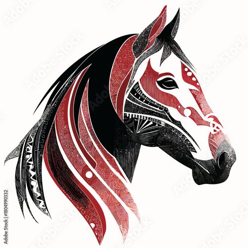 Horse Head Illustration Native American Style Design