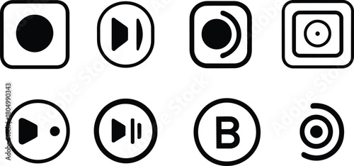 audio record button icon set silhouette style minimal vector art illustration on a white background

