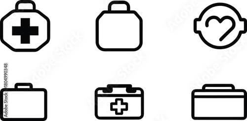 Aid box icon set silhouette style minimal vector art illustration on a white background

