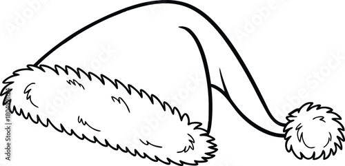 Santa hat outline illustration for holiday creativity. Festive Christmas cap drawing for coloring projects. Simple seasonal line art for winter designs. 