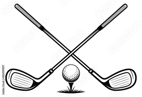 crossed golf clubs and ball tee silhouette icon, clean vector design ideal for sports logos, golf tournament branding, club emblems,