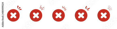 Red Cross Mark Alert Icons Set. Error Notification, Warning, And Attention Symbols Collection. Exclamation And Alert Indicators For User Interface Design. Isolated Vector Illustration