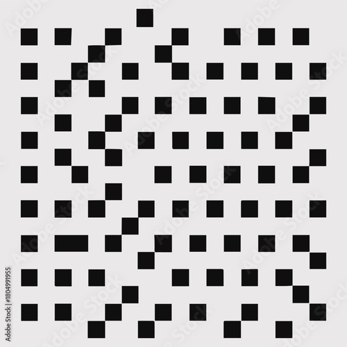 Abstract geometric pattern of scattered black squares on a white background creating a visually intriguing and modern design