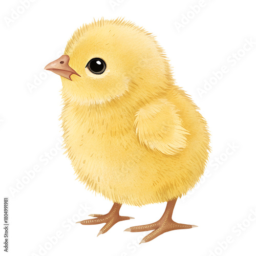 Single yellow chick, rounded fluffy shape, minimal details, isolated on transparent background PNG