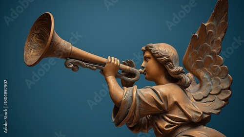 Bronze Angel Herald Blowing A Trumpet