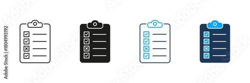 Checklist Clipboard Line And Solid Icon Set. Task Management, To-Do List, And Productivity Symbol Collection. Organizational And Planning Tool. Isolated Vector Illustration