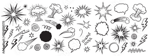 Collection of black and white abstract graphic elements