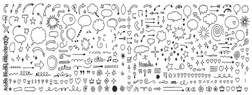 Collection of diverse hand drawn arrow icons and symbols