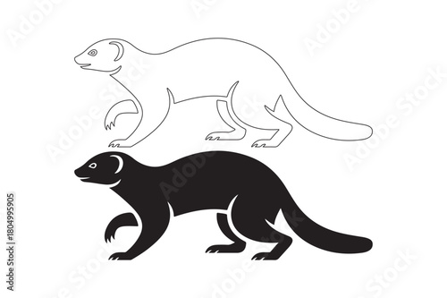 Silhouette and outline of a ferret or weasel in motion